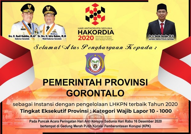 Terbaik Dalam Mengelola LHKPN, Pemprov Gorontalo Sabet Penghargaan