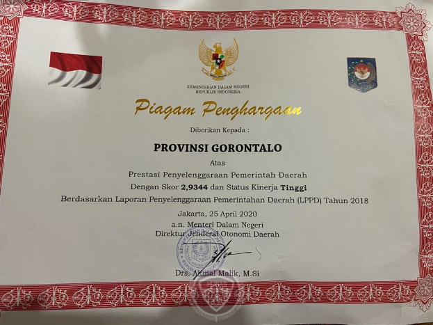 LPPD 2018 Pemprov Gorontalo Berstatus Kinerja Tinggi