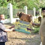 Wali Kota Gorontalo, Marten Taha secara simbolis membagikan hewan kurban kepada badan takmirul mesjid di Kota Gorontalo/Humas Pemkot