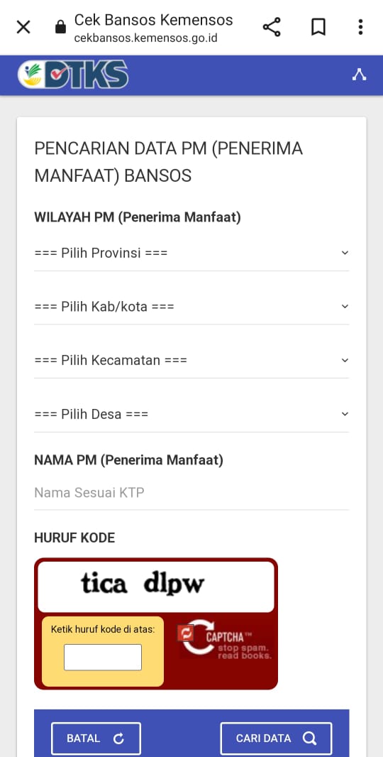 Cek Penerima Bansos