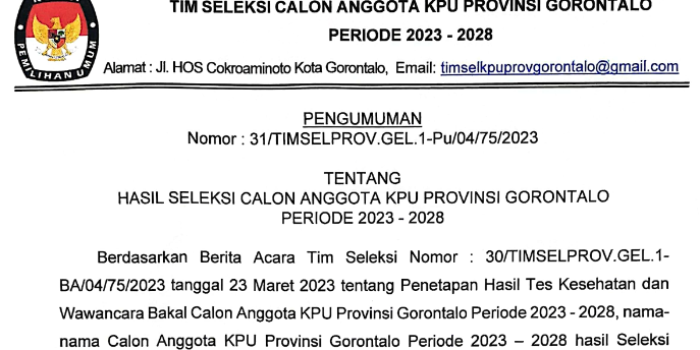 Daftar 10 Nama Calon Anggota KPU Provinsi Gorontalo Lolos Tes Wawancara