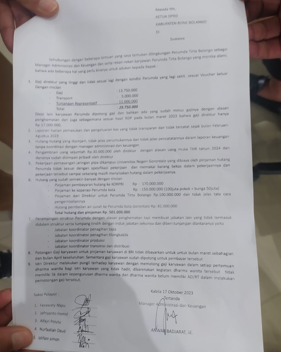 surat laporan pelanggaran pdam bone bolango