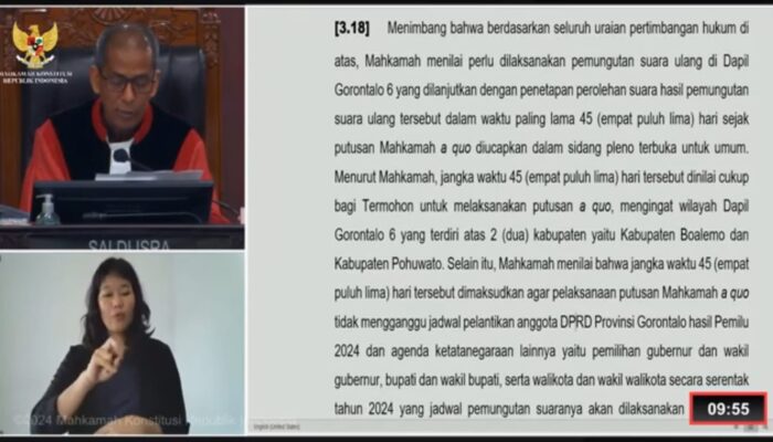 MK Putuskan PSU Pileg DPRD Provinsi Gorontalo Dapil Boalemo-Pohuwato
