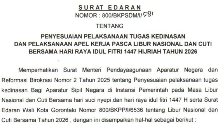 Pemkot Gorontalo Terbitkan Edaran Sistem Kerja ASN Jelang dan Pasca Idulfitri