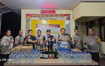 Polsek Suwawa Sita 259 Botol Miras dalam Operasi Pekat di Lima Lokasi