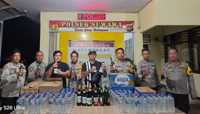 Polsek Suwawa Sita 259 Botol Miras dalam Operasi Pekat di Lima Lokasi