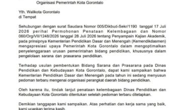 Pemprov Sebut Kemendikdasmen Tolak Usulan Pembentukan Bidang Sarpras Disdikbud Kota Gorontalo
